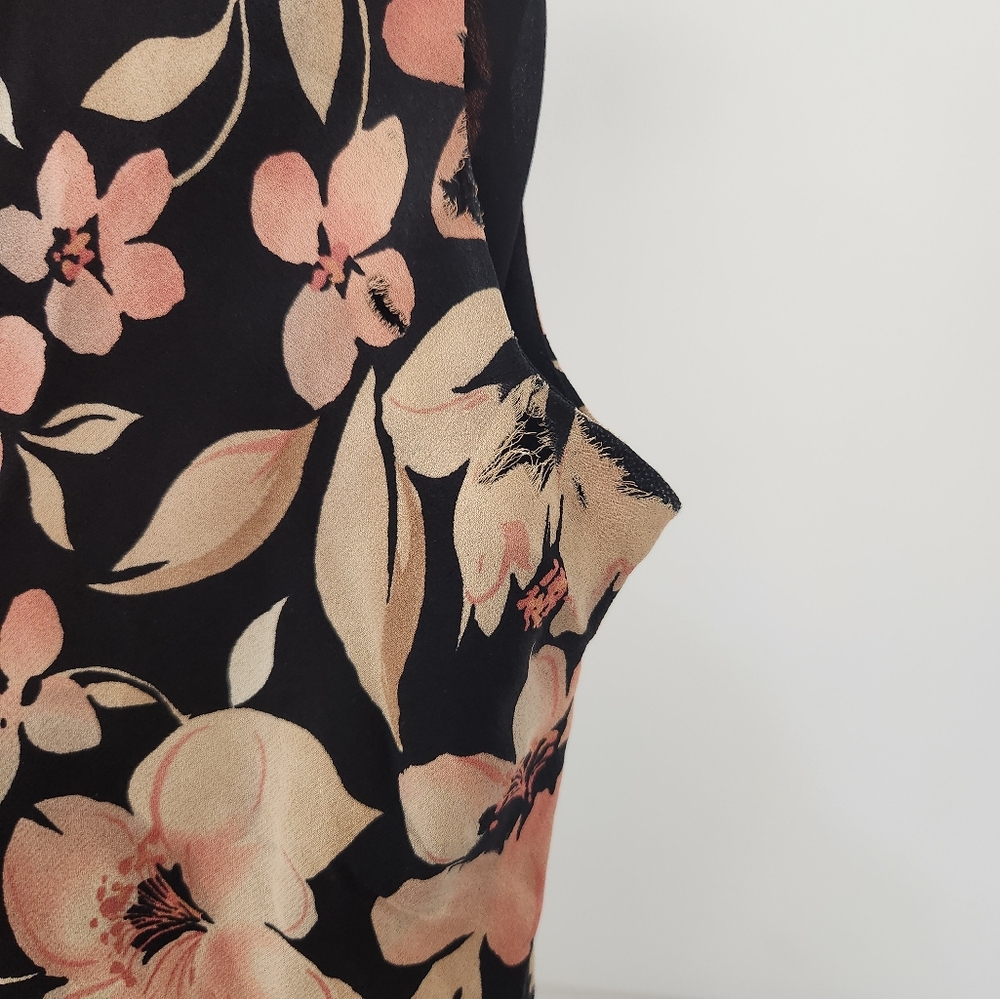 Charter Club Vintage 100% Silk Hawaiian Floral Print Maxi Dress Black 14 - Picture 3 of 6